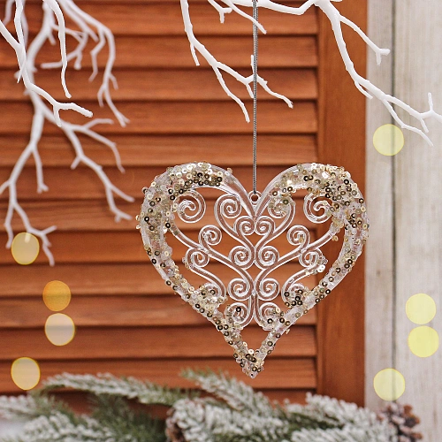 Подвеска "Сказочное сердце" 12 см, Белый/Золотой блеск