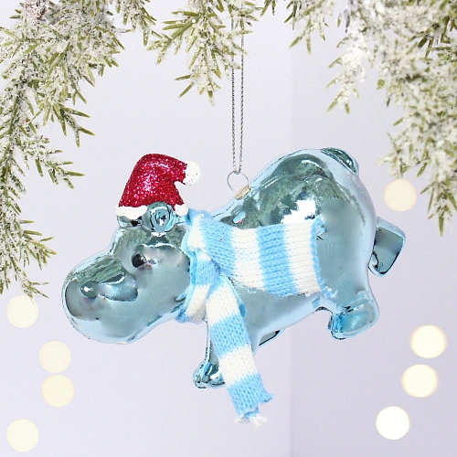 Ёлочная игрушка "Весёлый бегемот" 5*10*8,5 см, Голубой