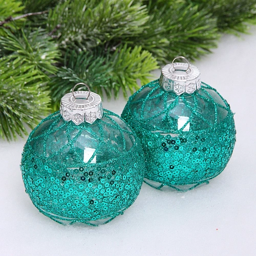 Набор шаров "Лазурная дымка " 8 см (в наборе 2 шт), Малахитовый зеленый