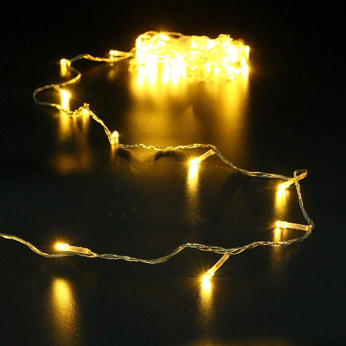 Гирлянда для дома  9,5м 100 ламп LED прозрач.пров.,8 реж, IP-20, Теплый белый (возможность соединения)