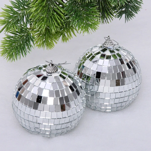 Новогодние шары 10 см (набор 2 шт) "Shining Disco", Серебро
