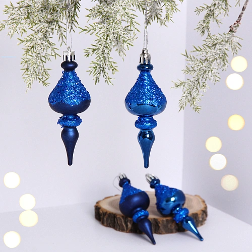 Елочные украшения "Glamour" 10 см (набор 4 шт), Сапфир