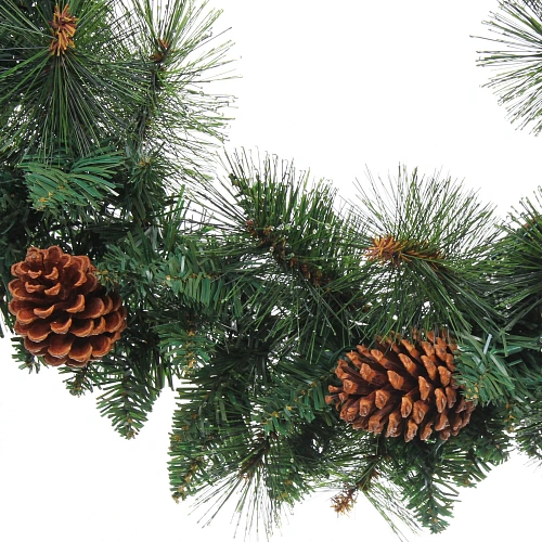 Венок хвойный Богатство шишек d-60 см леска, ПВХ, свечение - Теплый белый_5