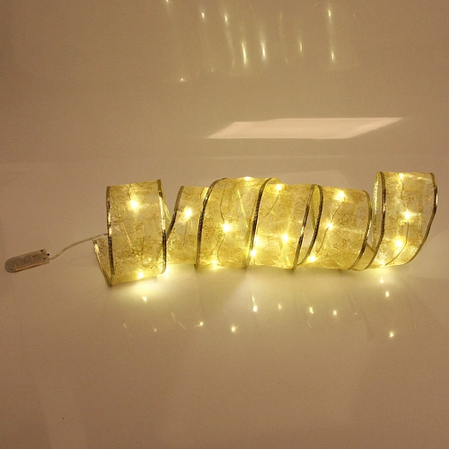 Гирлянда для дома ЛЕНТА ДЕКОРАТИВНАЯ  Морозные снежинки 2,0 м, 6 см, 20 ламп LED (на батарейках), Золото (подсветка золото)_8