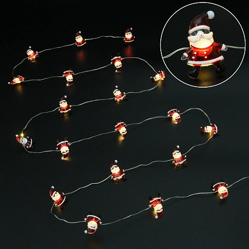 Гирлянда для дома "Дед Мороз" (3,3*2,5см) на батарейках 2,0 м 20 ламп LED, 1 реж., IP-20, Теплый белый (батарейки CR2032)