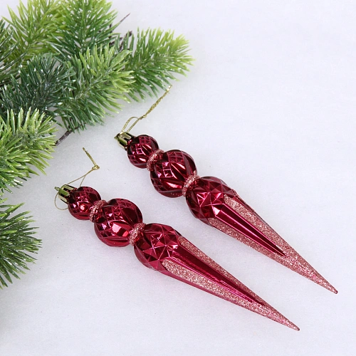 Ёлочные игрушки "Волшебная сосулька" 17,8 см (набор 2 шт), Рубин/розовое золото