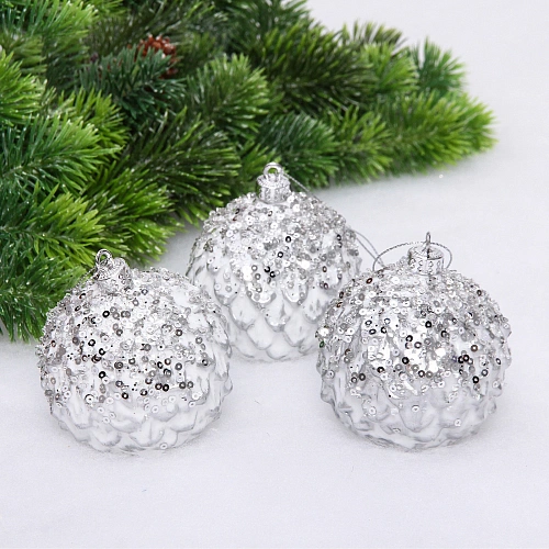 Новогодние шары VERSAILLES "Кефея" 8 см (набор 3 шт), Серебро