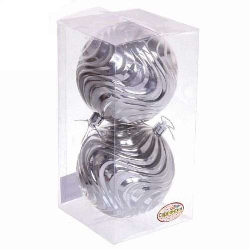 Новогодние шары 10 см (набор 2 шт) Рельеф, серебро_2