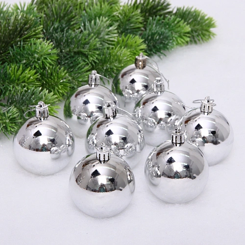 Новогодние шары 6 см (набор 24 шт) "Глянец", серебро