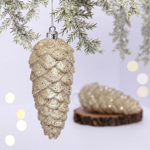 Ёлочные игрушки VERSAILLES "Снежные шишки" 14*6 см (набор 2 шт), Шампань