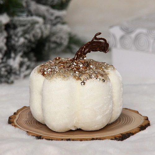 Фигурка новогодняя "Блестящая тыква" 9*9*10 см, Белый