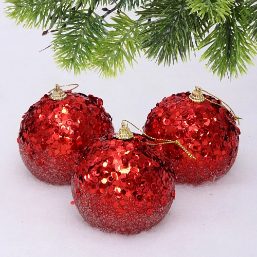 Новогодние шары "GLAME - Блеск" 8 см (набор 3 шт), Красный