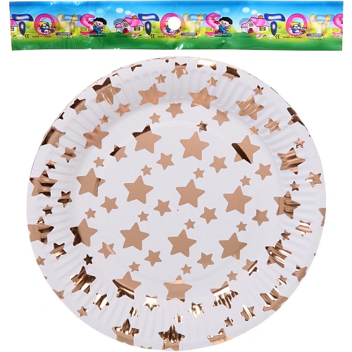 Тарелка бумажная 18 см в наборе 10 шт Звездное синяие, розовое золото_3