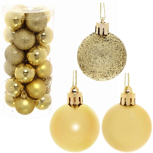Новогодние шары 4 см (набор 24 шт) "Микс фактур", золото