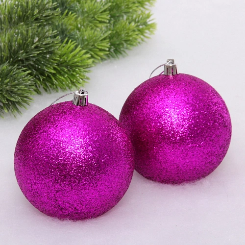 Новогодние шары 10 см (набор 2 шт) "Глиттер", фиолетовый