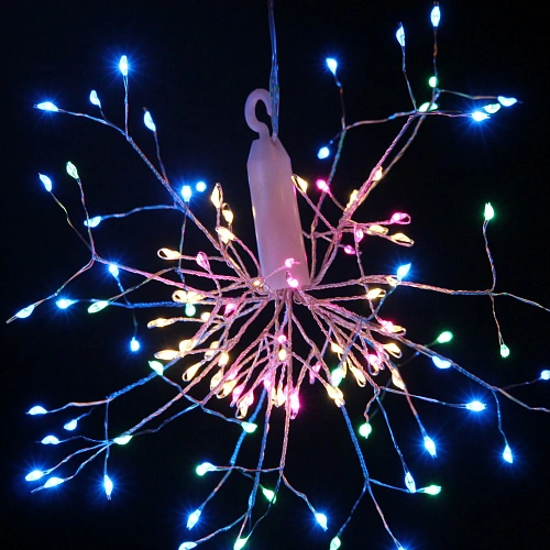 Гирлянда для дома на батарейках Разряд молнии 120 ламп LED, d - 20 см, 2 реж,IP-20, выс 80 см с подвесом (3хАА), Мультицвет_3