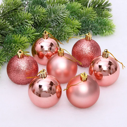 Новогодние шары 6 см (набор 24 шт) "Микс фактур", розовое золото