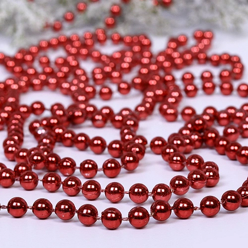 Бусы на елку 2,7м "Шарик" d-6мм, темный рубин (pvc коробка)