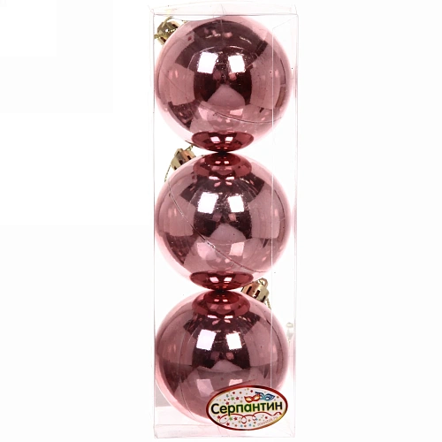 Новогодние шары 6 см (набор 3 шт) Глянец, розовое золото_7