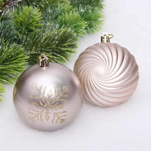 Новогодние шары Изящные узоры 8 см (набор 9 шт), Шампань_7