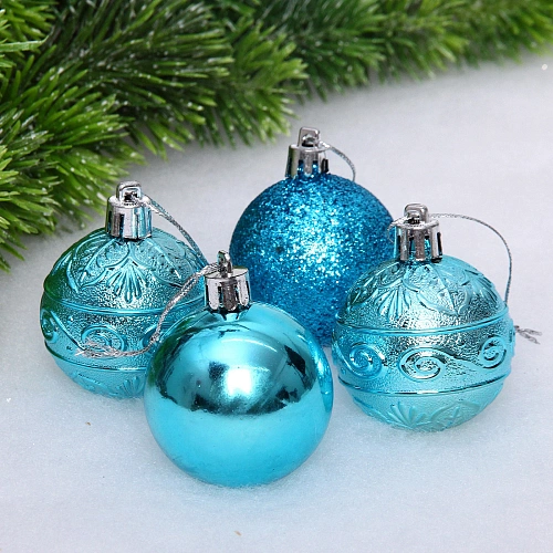 Новогодние шары 5 см (набор 4 шт) "Микс фактур", голубой