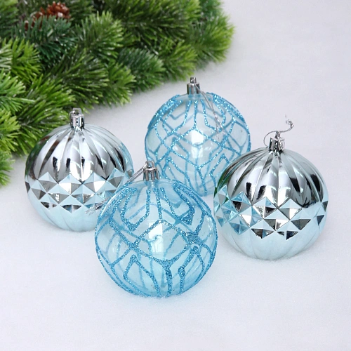Набор шаров "Волшебные узоры " 8 см (в наборе 4 шт), Голубой