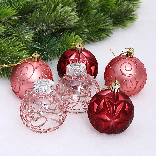 Набор шаров "Фантазия" 6 см (в наборе 6 шт), Рубин, розовое золото