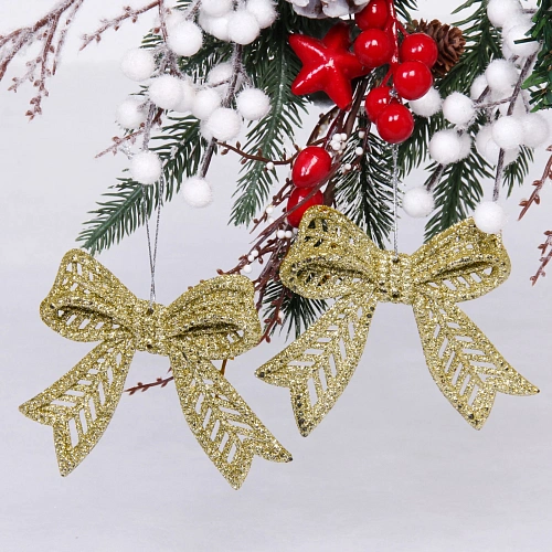 Подвески в блёсках "Сказочные бантики" 9*11 см (набор 2 шт), Золото