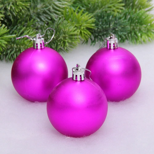 Новогодние шары 6 см (набор 3 шт) "Матовый", фуксия