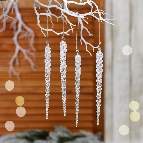 Подвеска "Хрустальная сосулька" 18 см (набор 4 шт), Белый