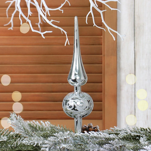 Верхушка на ёлку 23 см "Волшебный узор", Серебро