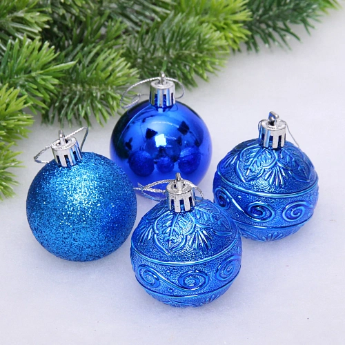 Новогодние шары 5 см (набор 4 шт) "Микс фактур", синий
