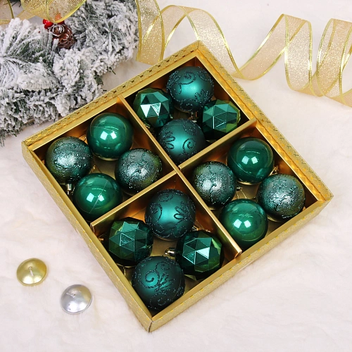 Новогодние шары "Зимняя вечеринка" 6 см (набор 16 шт), Изумруд