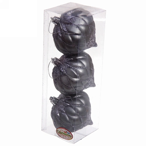 Ёлочные игрушки Юла 8 см (набор 3 шт), графит_3