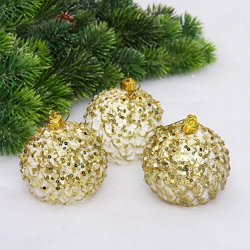 Новогодние шары VERSAILLES "Кефея" 8 см (набор 3 шт), Золото