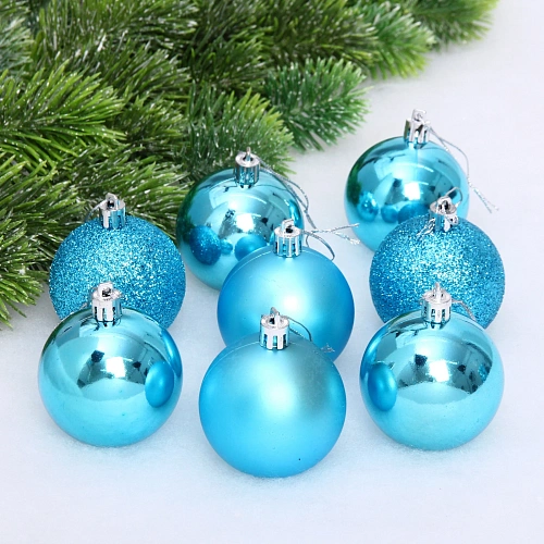 Новогодние шары 6 см (набор 24 шт) "Микс фактур", голубой