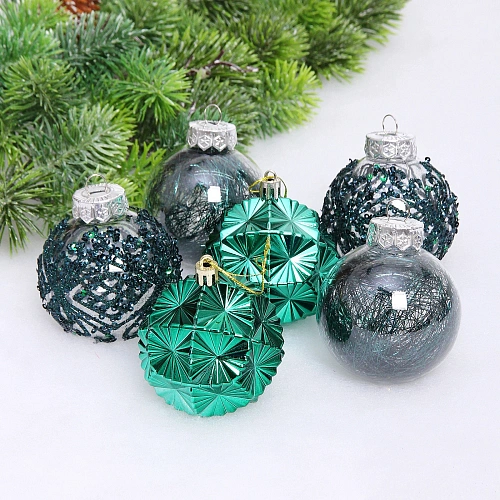 Набор шаров "Зимний Этюд" 7 см (в наборе 6 шт), Изумруд