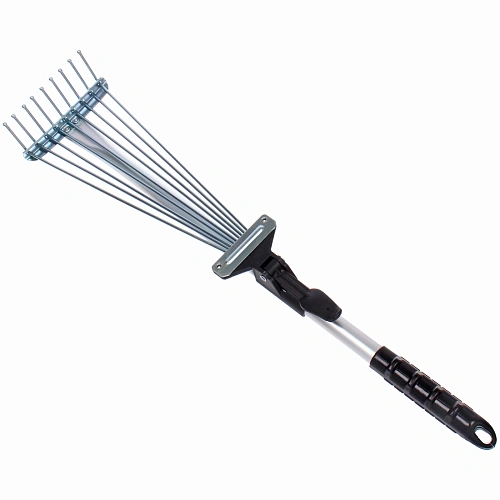 Грабли веерные малые алюминиевые раздвижные 9 зубьев с телескопическим черенком 730мм ДоброСад_6