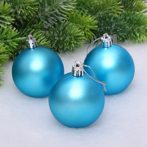 Новогодние шары 6 см (набор 3 шт) "Матовый", голубой