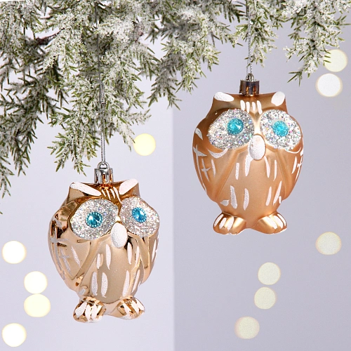 Елочные игрушки "Brilliant Owl" 8 см (набор 2 шт), Золото