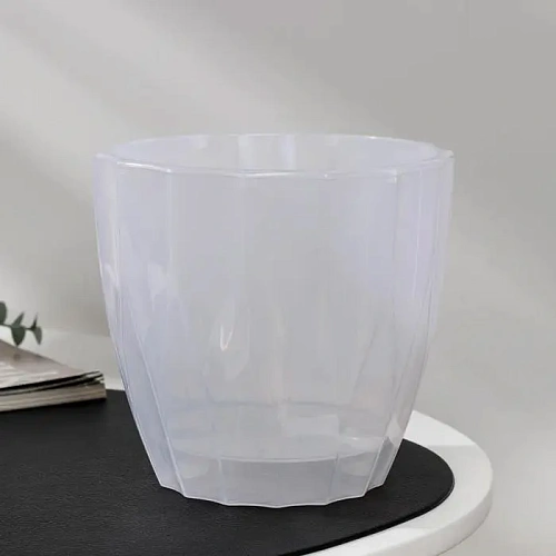 Кашпо для цветов пластиковое 1,9л d-16см "Флюте" со вставкой прозрачное