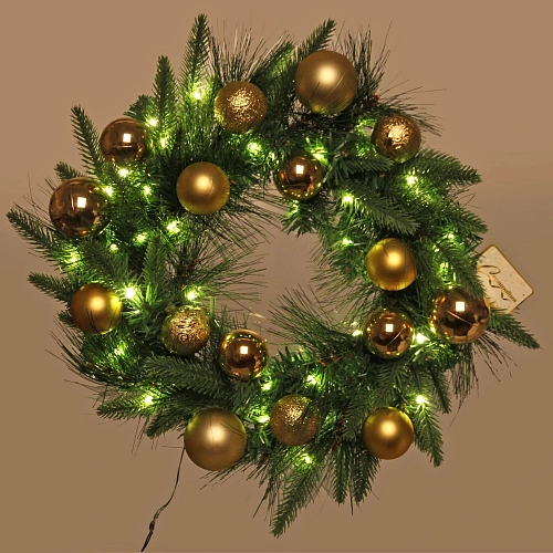 Венок хвойный "Сказочное чудо" d-40 см, ПВХ, литой ПВХ, Золото