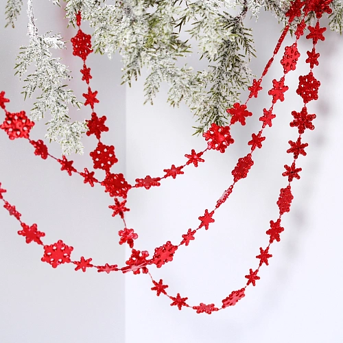 Бусы на ёлку 2,0 м "Снежинки", Красный