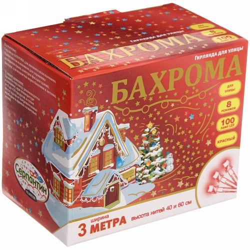 Гирлянда для улицы БАХРОМА ш3м в4060см 100 ламп LED, прозр пров, 8 реж, IP-54, Красный (возможность соединения)_4
