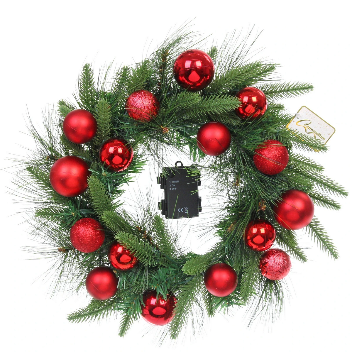 Венок хвойный "Сказочное чудо" d-40 см, ПВХ, литой ПВХ, Красный