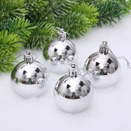 Новогодние шары 5 см (набор 4 шт) "Глянец", серебро