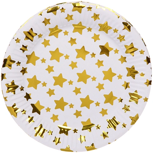 Тарелка бумажная 18 см в наборе 10 шт "Звездное синяие", золото