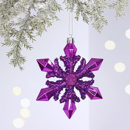 Ёлочная игрушка "Сияющая снежинка" 13*1.5*13.5 см, Фиолетовый