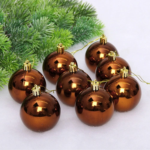 Новогодние шары 6 см (набор 24 шт) "Глянец", шоколад