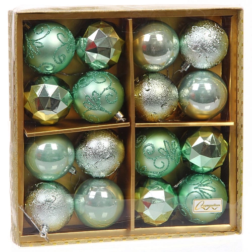 Новогодние шары Зимняя вечеринка 6 см (набор 16 шт), Мятный_3